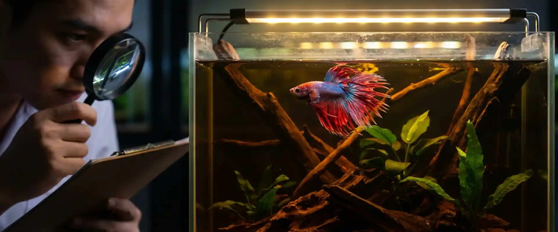 Monitoring fish after adding tannin extract Betta fish monitored after tannin water preparation